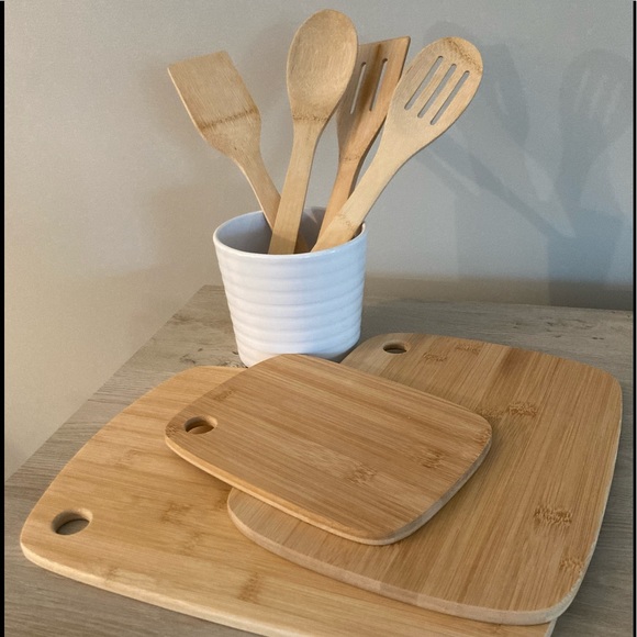 Other - NWOT 3pc Bamboo Cutting Board Set & 4 Utensils